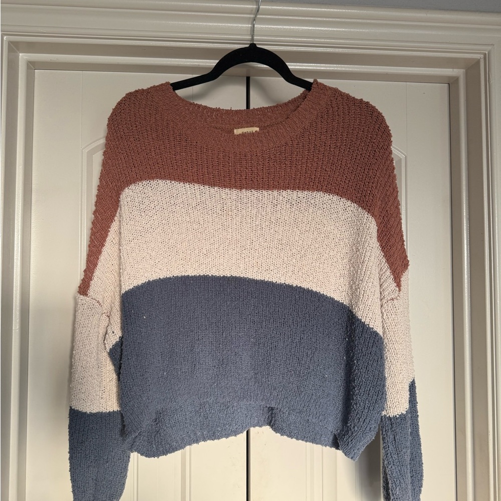 Debut Women's Striped Sweater - Brown, Cream, and Blue